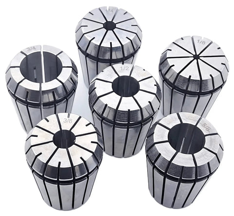 Six Piece ER32 Precision Collet Set For CNC Lathe Milling Chuck With Hole Diameters 1/8 1/4 3/8 1/2 5/8 3/4 Inch High Hardness 45 Steel