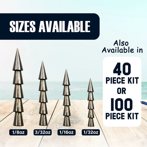 Tungsten Nail Weights For Bass Fishing One Sixteenth Ounce Insert Sinkers, shown in various sizes including 1/16 oz for rigs