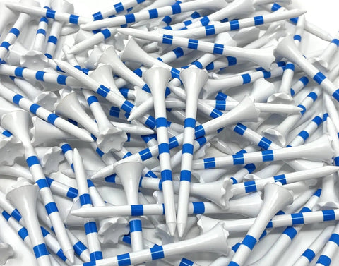3 1/4 Inch White With Blue Stripes Plastic Golf Tees Bulk Pack Of 100 High Visibility Durable Tees With Six Prong Cup For Consistent Tee Height Every Time On The Course