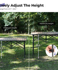 Foldable Aluminum Camping Table With Carry Bag Ultralight Roll Up Design Adjustable Height Indoor Outdoor Use Sturdy Easy Set Up For Camping Picnics Backyard BBQ Patio Wood Grain Finish