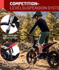 Child riding Kids Electric Dirt Bike 36V 350W Motor with alloy wheels, focusing on high-strength suspension system and durable frame.