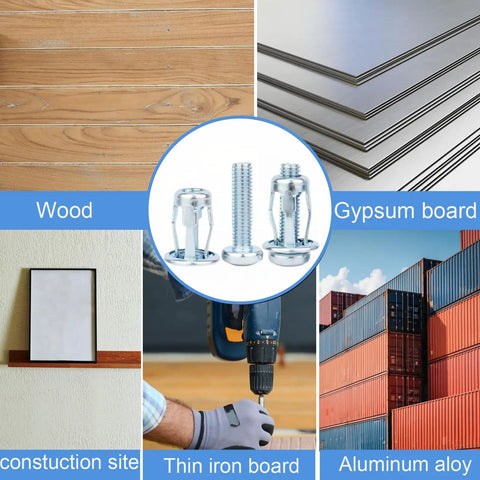 25 Pcs M6x25 Hollow Door Anchors Fixing Jack Nuts Cavity Inserts Petal Nuts (12x18mm) on wood and gypsum board.