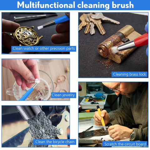 Eight Piece Scratch Brush Pen Set With Steel Brass Fiberglass And Nylon Tips, cleaning jewelry and bike chain