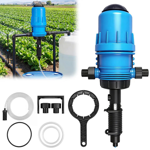 Blue Fertilizer Injector For Drip Irrigation Three Quarter Inch NPT With Adjustable 0.4 To 4 Percent water powered dosing pump