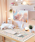 Pink Floral Desk Pad For Aesthetic Office Setup, XXL Large Mouse Pad With Non Slip Base And Stitched Edges, Desktop Decor For Women