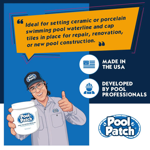 Tile Adhesive Patch Kit For Quick No Mess Set Repairs In Pools With Easy Mix Thinset, Fast Drying Bond, 3 Lb Tub Covers About 6 Sq Ft, Ideal For Attaching Pool Tiles And Fixing Cracks Fast