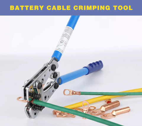 Heavy Duty Battery Cable Lug Crimping Tool With Interchangeable Dies for AWG 10 to 1 Wire Copper Lugs Terminals Tight No Slip Crimp