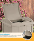 Hideaway Outdoor Trash Can With Lid 30 Gallon Weather Resistant Resin Bin With A Wicker Style Look For Patio And Yard open lid
