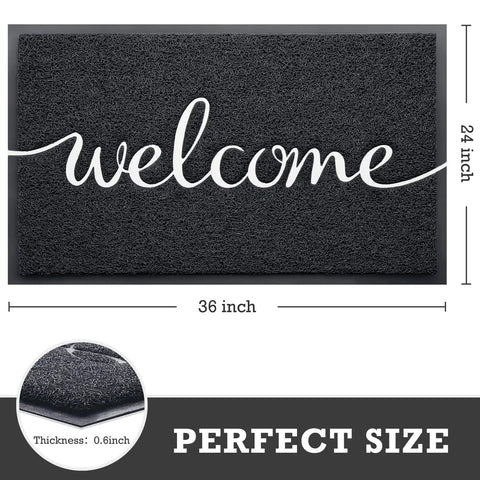 Black Door Mat For Entryway And High Traffic Areas, Non Slip Indoor Outdoor Welcome Mat With Low Profile, 36 by 24 Inch