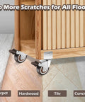 2 Inch Rubber Caster Wheels With 3/4 Inch U Bracket Slick Swiveling Casters on multiple floor types including carpet and tile.