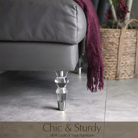 6.9 Inch Clear Acrylic Furniture Legs Set Of 4 Modern Tapered Sofa Cabinet TV Stand Feet With Chrome Metal Trim in living room