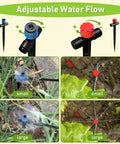 Easy DIY 118 Foot Drip Irrigation Kit With Quick Connects showing adjustable water flow for precise plant hydration