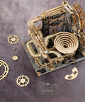 3D Wooden Marble Run Puzzle Kit For Adults With 294 Pieces And 10 Marbles Mechanical Crank With Large Gears, parts displayed
