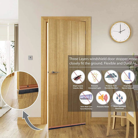 Room with closed wooden door featuring Door Seal Strip With Aluminum Plate and Nylon Bristles for Weather Stripping.