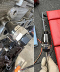 Damaged Bolt And Stud Extractor Tool grips and removes one quarter to one half inch studs with three eighth inch drive in use on machinery