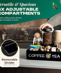 All In One Coffee Station Organizer For Your Coffee Bar Setup And Tea Storage, Adjustable Compartments, Solid Pine Wood Construction in kitchen