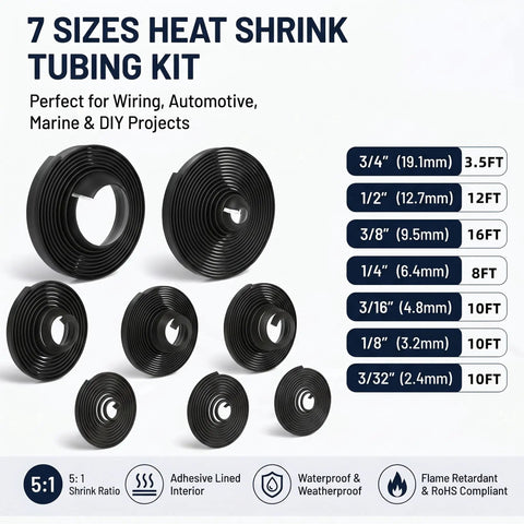 Seven Size Do It All Heat Shrink Tubing Roll Kit With Five To One Adhesive Lined Inner Seal Marine Grade Waterproof Insulated