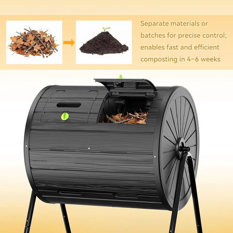 Dual Chamber Compost Bin Tumbler For Outdoors 37.5 Gallon All Season Garden Kitchen Yard System With Easy Turn Door