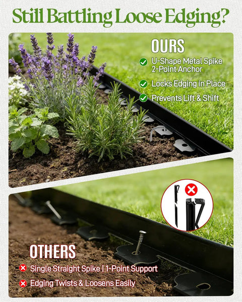 Comparison of 2 Inch Tall No-Dig Plastic Garden Edging Border Kit With 40 Ft Length And 40 Metal Spikes to other edging