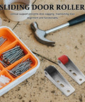 Heavy Duty Sliding Barn Door Rollers Built Tough For Large Widths Cold Rolled Steel Hardware placed with screws and tools