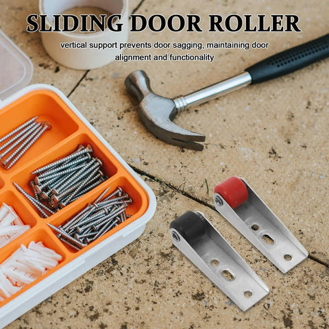 Heavy Duty Sliding Barn Door Rollers Built Tough For Large Widths Cold Rolled Steel Hardware placed with screws and tools