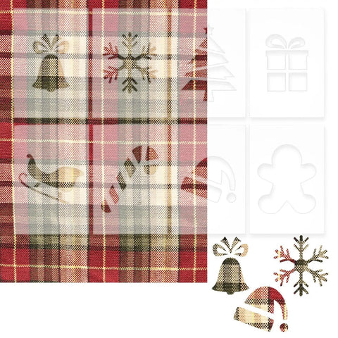 Hella Precise Acrylic Router Templates That Double As Eight Reusable Carving Stencils For Wood And Fabric featuring holiday designs on plaid background.