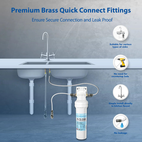 Under Sink Water Filtration System With USA Made Filter High Capacity Removes Lead Chlorine Heavy Metals Taste Odor And Chemicals