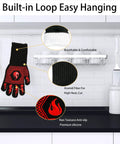 Heat Resistant Grill Gloves With Non Slip Silicone Grip For Oven And Barbecue, 1472 Fahrenheit Safe Cooking Mitts, Cut Resistant, 13.8 Inch Red