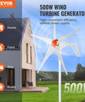 500W Wind Turbine Kit With MPPT Controller And 5 Blade Power Generator, 12V System installed near a home, starts at 2.5m/s