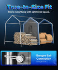 8x14 Ft Steel Peak Roof Portable Garage Shelter Carport For Motorcycle Or Bike And Garden Tools With Two Roll Up Doors And Vents Easy Assembly Weather Resistant Heavy Duty Gray Outdoor Storage Shed with wood and bungee ball connection