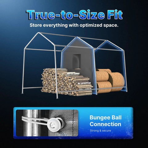 8x14 Ft Steel Peak Roof Portable Garage Shelter Carport For Motorcycle Or Bike And Garden Tools With Two Roll Up Doors And Vents Easy Assembly Weather Resistant Heavy Duty Gray Outdoor Storage Shed with wood and bungee ball connection
