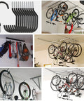 Heavy Duty Bike Storage Hooks 12 Pack wall and ceiling mounted for garage space saving, showing bikes hung on durable mounts