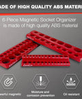 Must-Have 6-Piece Magnetic Socket Organizer Set For SAE And Metric Sockets Holds 141 Shallow And Deep One Half Inch One Quarter Inch And Three Eighth Inch Sockets With Two Adapters Attaches To Steel Box Or Tool Cart Durable ABS