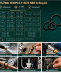 Workhorse Nitrile Rubber O Ring Assortment Kit 1030 Pieces In 31 Sizes with application examples on packaging