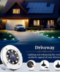 8 Pack Solar Ground Lights Outdoor Waterproof With 8 LED Solar Powered Landscape Lighting for Driveway, Warm White Install