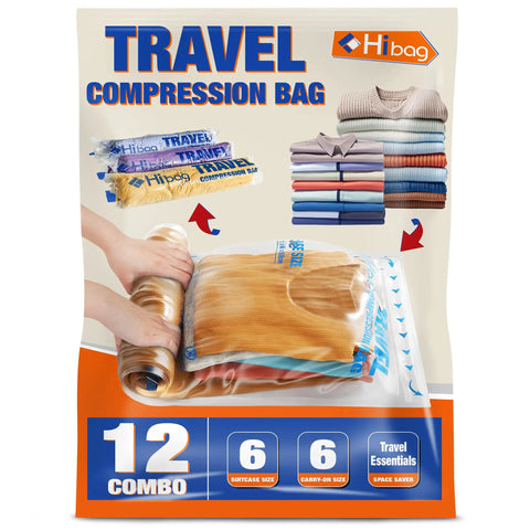 Travel Compression Bags 12-Piece Set With 6 Medium And 6 Large Space Saver Bags No Vacuum Needed For Cruise Packing And Luggage Organization