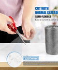 Flexible Stainless Steel Wool Roll For Gap Blocking 5 Inch By 30 Foot, Rust Resistant Mesh being cut with scissors