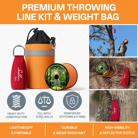 Pro Grade Ultra Slick Throw Line Kit With 166 Ft Polyester Rope And 11 Oz Weight Throw Bag for Tree Trimming and Forestry Gear