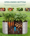 3 Pack Galvanized Raised Garden Beds 3x2x2 Feet Outdoor Oval Metal Planter Boxes For Planting Vegetables Fruits And Herbs Durable Weatherproof Steel Garden Beds with carrots and potatoes growing shown