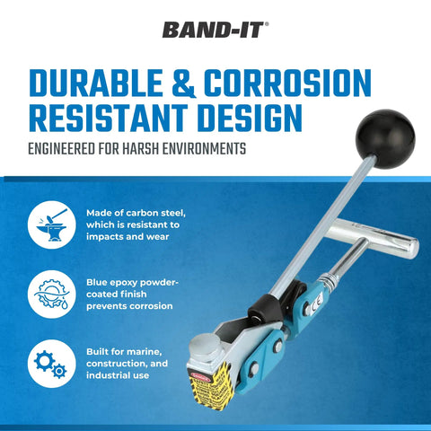 Top Shelf Center Punch Installer With Built In Cutter For 5/8 And 3/8 Inch Hose Clamps Knockout Setup For Duct Hangers And Plumbing Jobs Nailed Without Any Hassle, durable carbon steel tool with a blue finish.