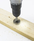 Drill bit in use on wood, showcasing Heavy Duty 16 Piece Forstner Drill Bit Set With Precision Shear Serrated Edges For Smooth Woodworking Hole Cuts In Hardwood Plywood And Softwood Fits Handheld Drills And Bench Presses Killer Sharp Blades Powered By Premium Steel Design Straight Out The.