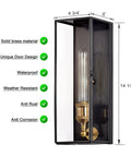 Dope Outdoor Wall Lanterns Set Of Two In Solid Brass, Waterproof and Weather Resistant with Clear Tempered Glass Panels