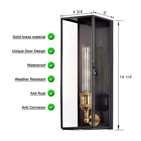Dope Outdoor Wall Lanterns Set Of Two In Solid Brass, Waterproof and Weather Resistant with Clear Tempered Glass Panels
