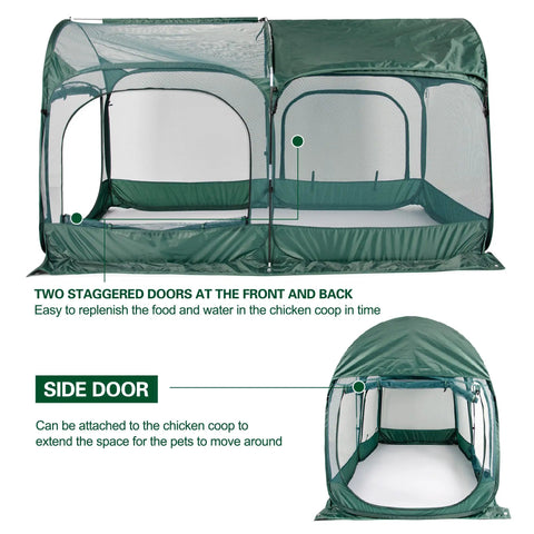 Pop Up Chicken Run Portable Pen With Three Doors, Super Easy Setup For Small Animals, Outdoor Garden Coop, Foldable Design