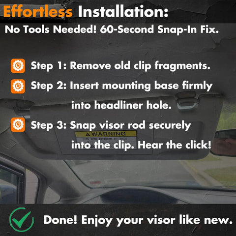 Installation instructions and process for Honda Sunvisor Clip 2 Pack Replacement For Accord Civic CR V Element Fit Insight Odyssey 1996 2011 Models 88217 S01 A01ZA Keeps Your Visor Up And Secure Easy Install Durable Interior Accessory.