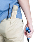 Person carrying Two Pack Folding Wood Rule 6 Ft 6 In Ruler With US And Metric Measurements in back pocket, holding tools