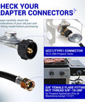 Close-up of adapter connectors for 8 Ft QCC1 Propane Regulator And Adapter Hose For LP Gas Grills And Heaters Universal Tank Connector.