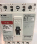 Pro Grade Heavy Duty Three Pole Panel Mount Type FD Molded Case Circuit Breaker side view with specs label.