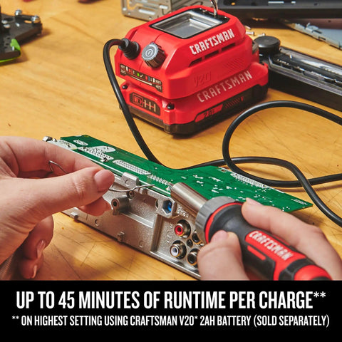 Using V20 Cordless Soldering Iron Workhorse Tool Only With Adjustable Temperature Dial 400-900°F on circuit board with 4 ft cord