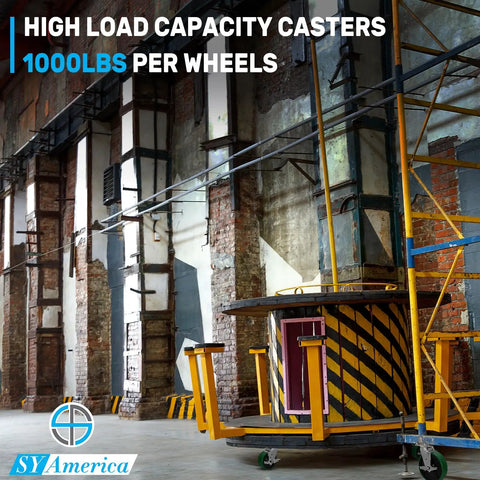 Heavy Duty Industrial Casters Set 5 Inch By 2 Inch Wheels With Non Marking Polyurethane On Cast Iron Core on industrial scaffold